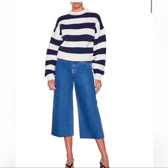 Frame Oversized Crewneck Sweater Women’s Navy Striped Size Small - Picture 1 of 10
